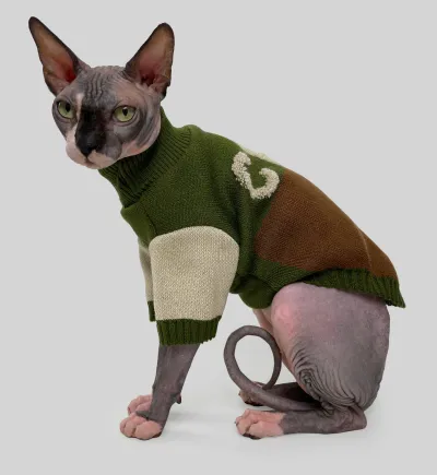 Свитер для котов вязаный CAT коричневый хаки