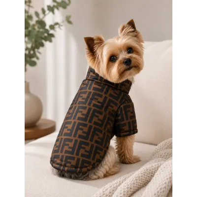Зимова куртка для собак FENDI на блискавці, коричнева