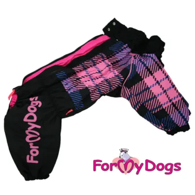 Дощовик для великих собак For My Dogs "Рожева клітинка" чорний