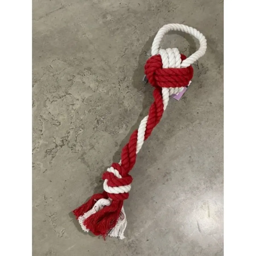 Игрушка для собак канатная Мяч с ручкой и узел из каната, красный — фото 1