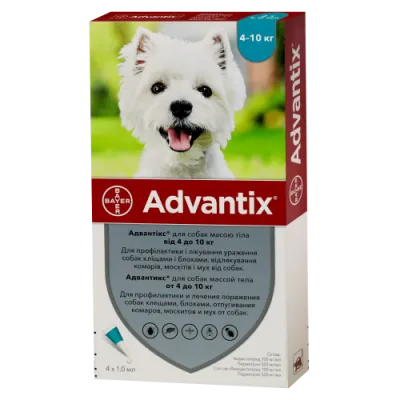 Advantix капли от блох и клещей для собак 4-10кг 1амп. 1,0мл
