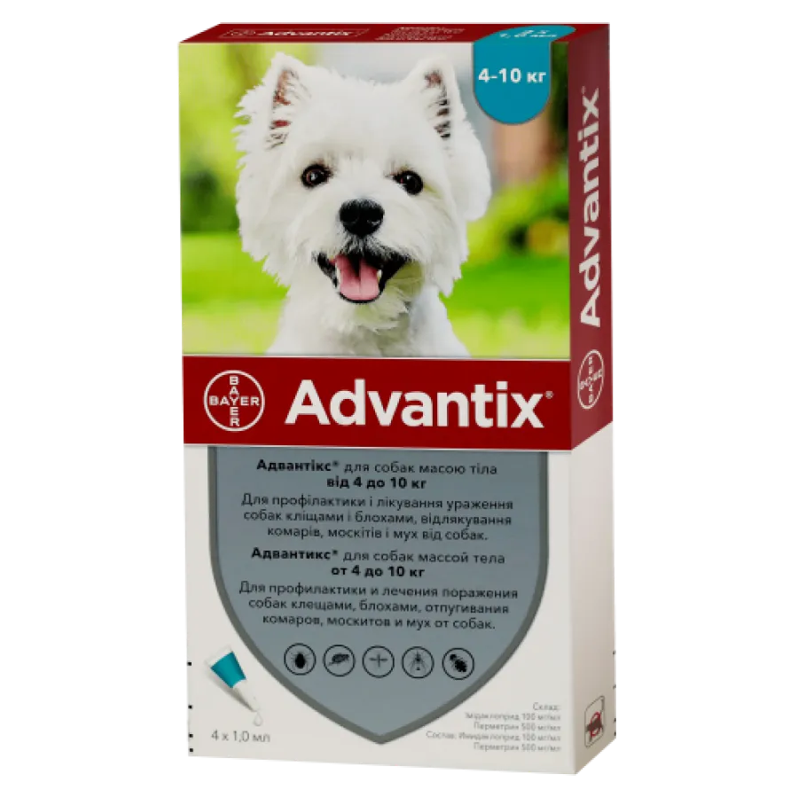 Advantix капли от блох и клещей для собак 4-10кг 1амп. 1,0мл — фото 1