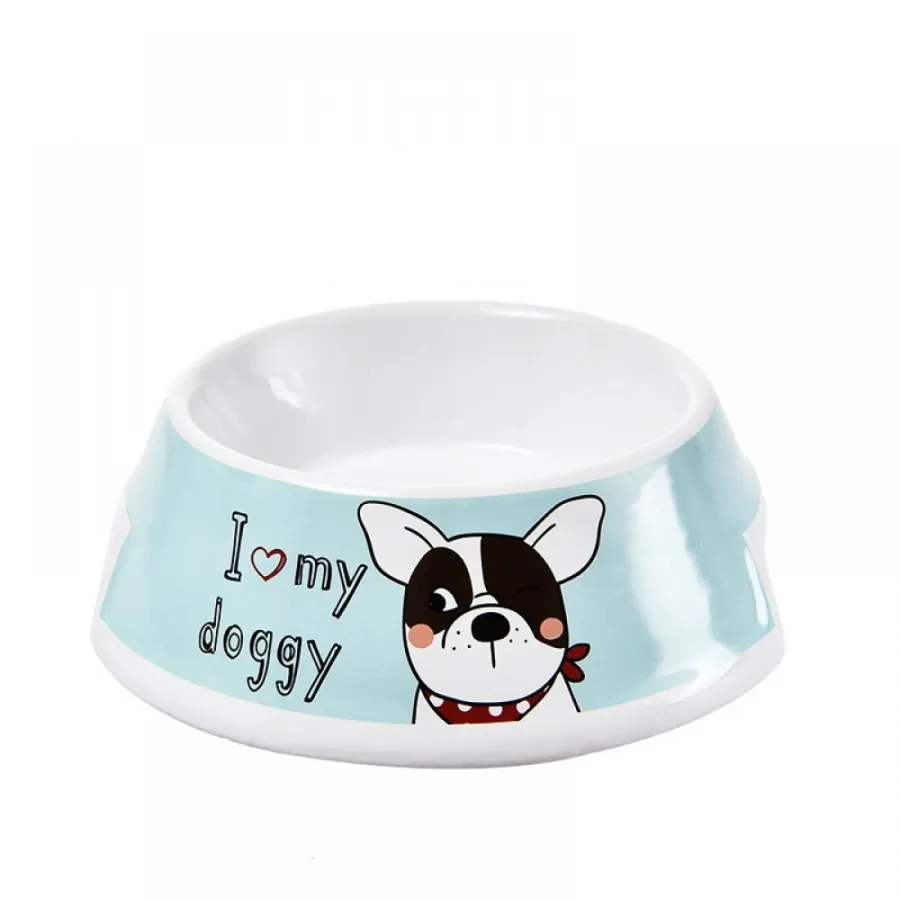 Керамічна миска для собак і котів Elite "I LOVE MY DOGGY" блакитна з білим 18*18*6см — фото 1