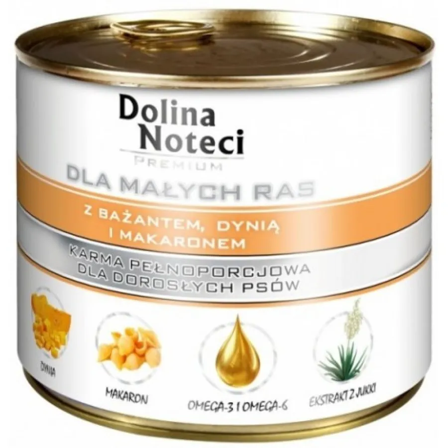 Консерви для собак DOLINA NOTECI PREMIUM для дрібних порід з фазаном, гарбузом і макаронами 185г — фото 1