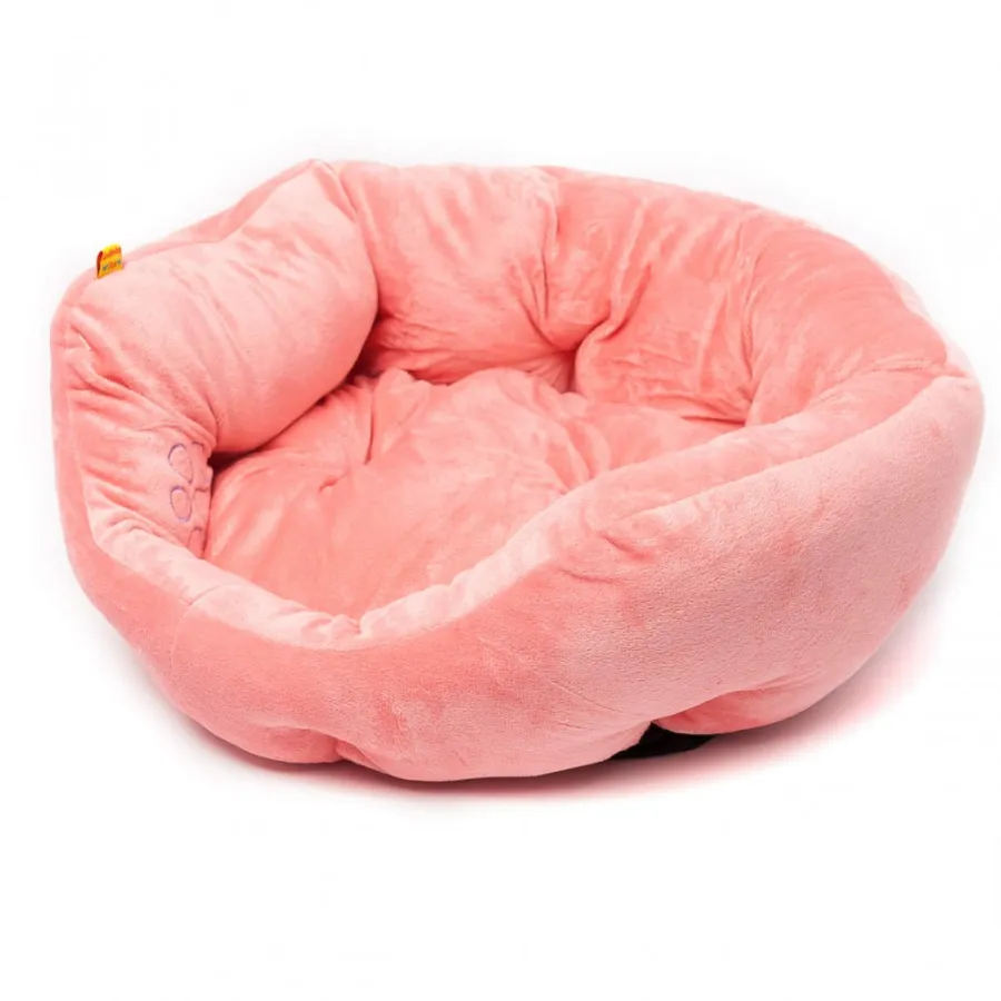 Плюшевая лежанка для собак и кошек Lovable Dog Luxury round bed, персиковая — фото 1