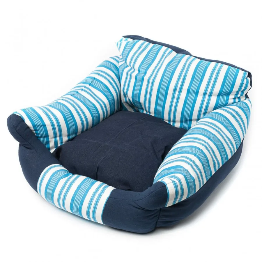 Джинсовая лежанка для собак и кошек Lovable Dog "Stripe bed" голубая с полосами — фото 1