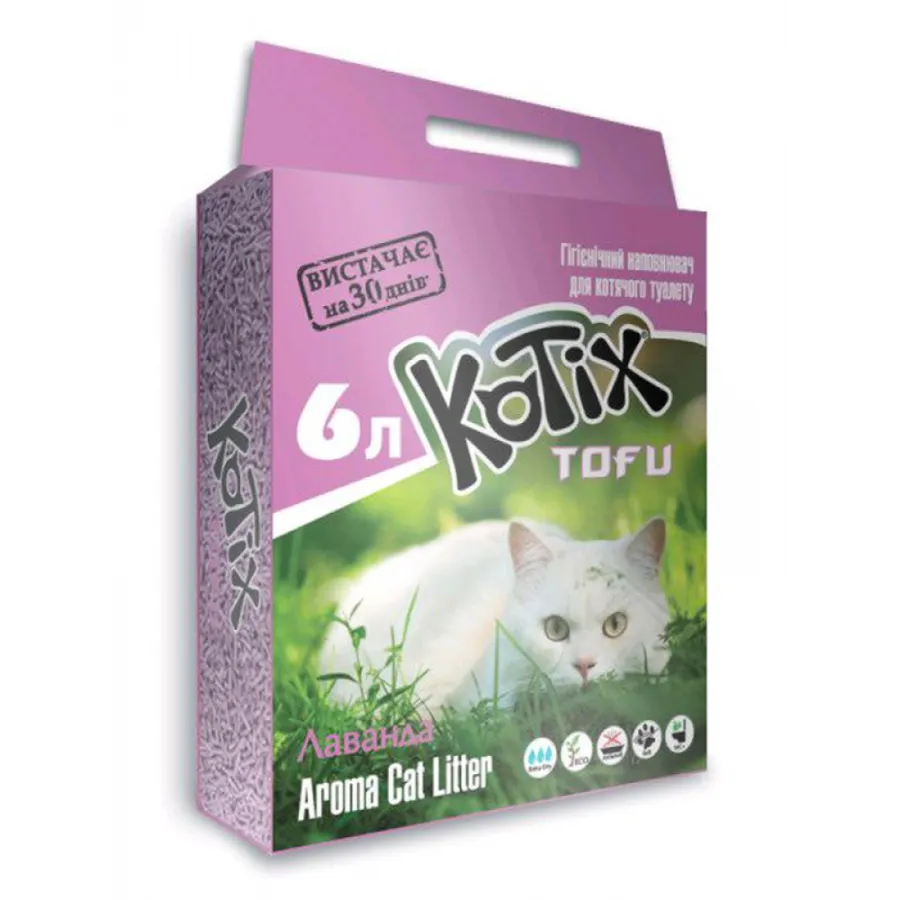 Наповнювач для котячих туалетів, лавандовий, KOTIX TOFU 6L — фото 1