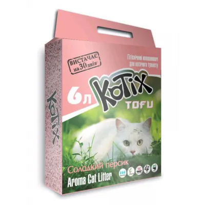 Наполнитель для кошачьего туалета KOTIX TOFU, сладкий персик, 6L