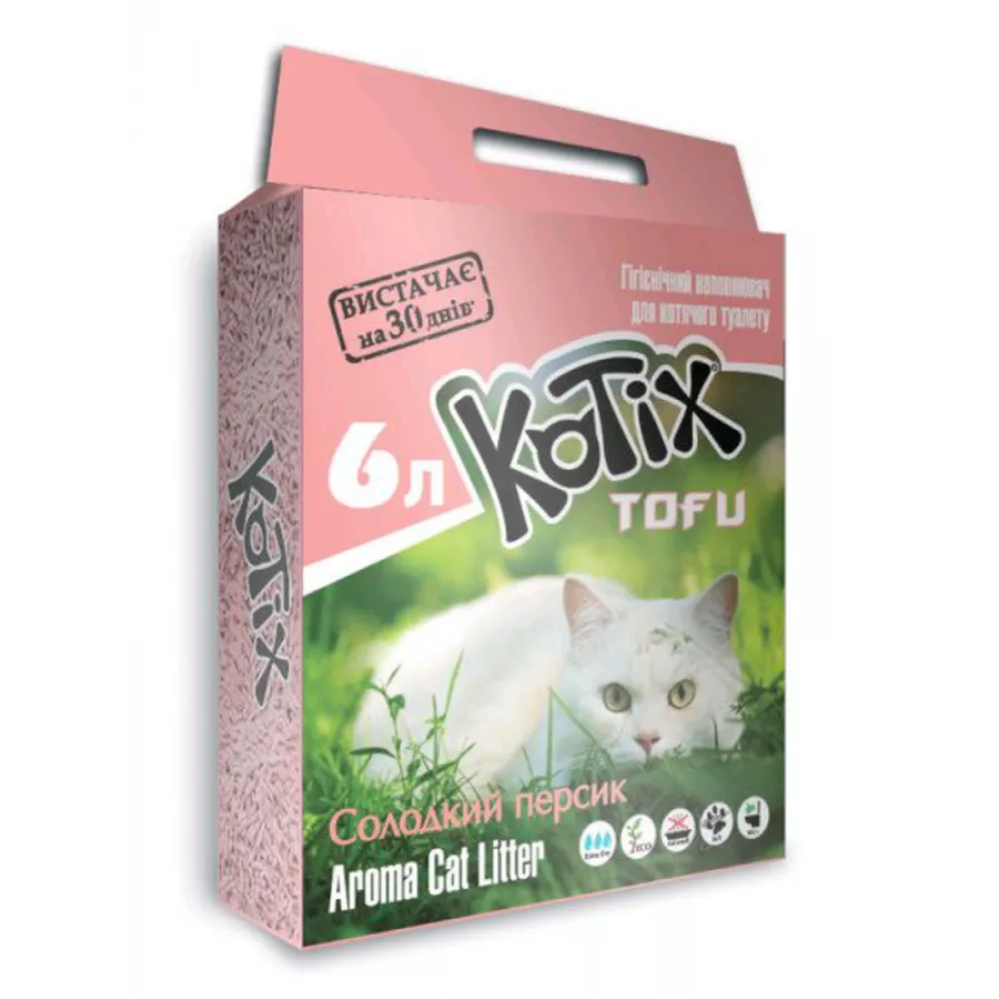 Наполнитель для кошачьего туалета KOTIX TOFU, сладкий персик, 6L — фото 1