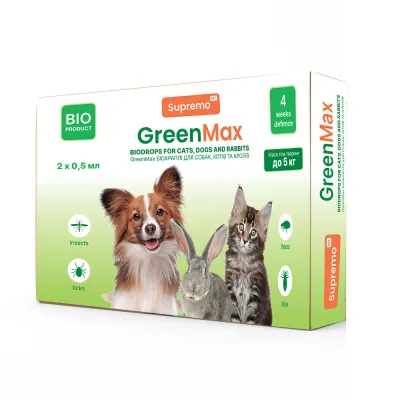 Капли GREENMAX БИО для кошек, мелких собак и кроликов до 5 кг, 0,5 мл