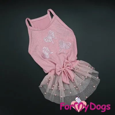 Сукня для собак For My Dogs «Метелики з блискітками» рожева
