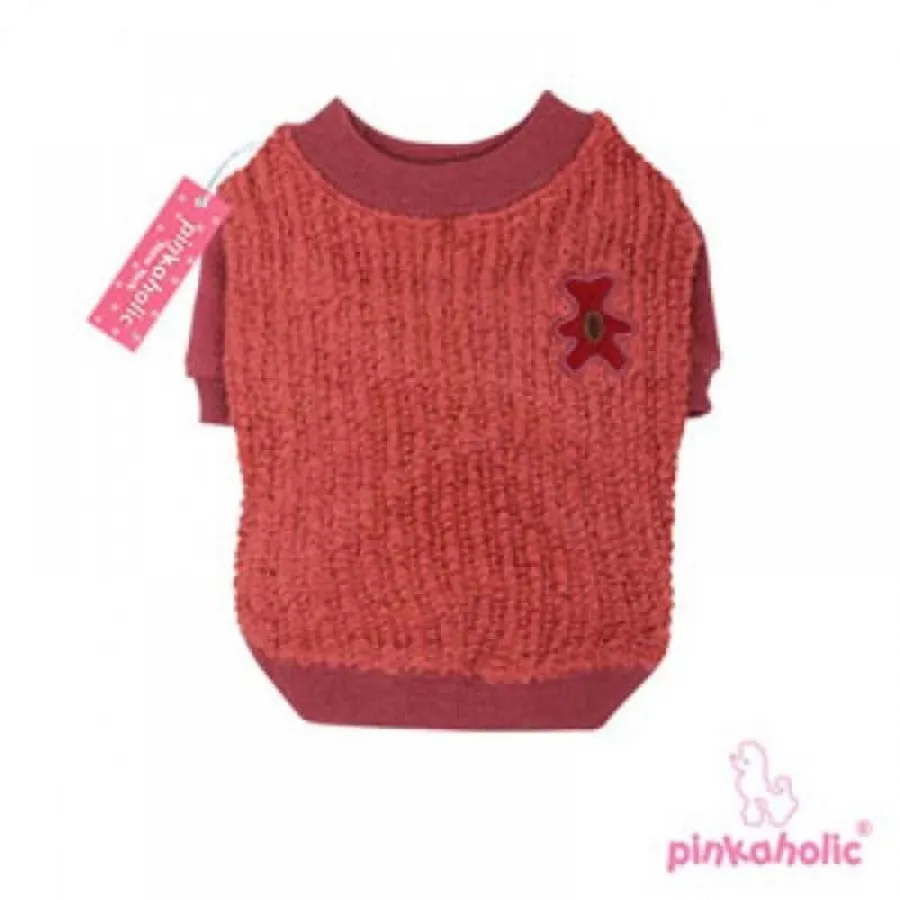 Свитер для собак Pinkaholic с нашитым мишкой, бордовый — фото 1