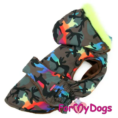 Тепла зимова куртка-попона для собак For My Dogs "Милитари" на плюші, з капюшоном, зелена