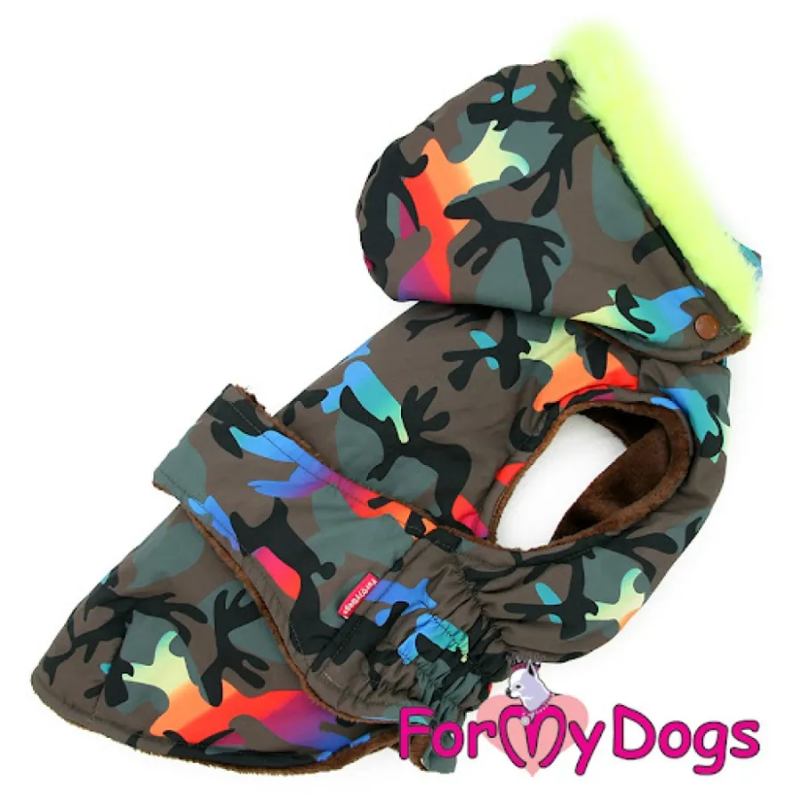 Тепла зимова куртка-попона для собак For My Dogs "Милитари" на плюші, з капюшоном, зелена — фото 1