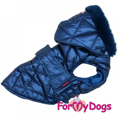 Тепла зимова куртка-попона для собак For My Dogs "BLUE SILK" на шовковій підкладці, з капюшоном, синя