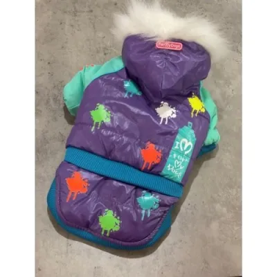 Зимова куртка для собак For My Dogs Клякса на бавовняній підкладці, з капюшоном на кнопці, фіолетова