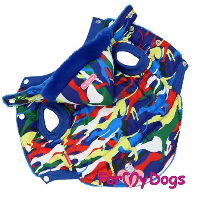 Зимова жилетка для собак For My Dogs Мілітарі на плюшевій підкладці, з капюшоном, синя