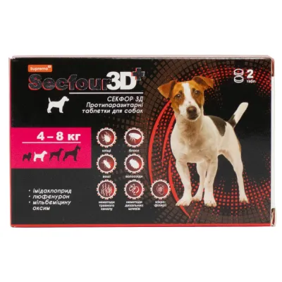 Таблетки Secfour 3D для собак противопаразитарные 0,4 г, 4 – 8 кг