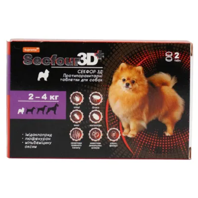 Таблетки Secfour 3D для собак противопаразитарные 0,2 г, 2-4кг