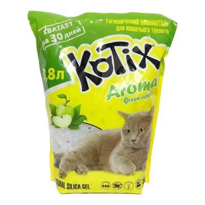 Наполнитель гигиенический силиконовый для кошачьего туалета Kotix с зеленым ябоком