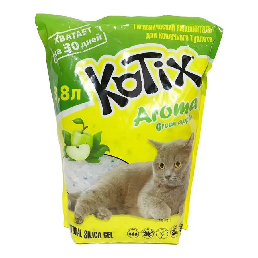 Наполнитель гигиенический силиконовый для кошачьего туалета Kotix с зеленым ябоком — фото 1