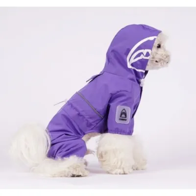 Дощовик для собак Cheepet з капюшоном на затяжках із чотирма лапками, фіолетовий
