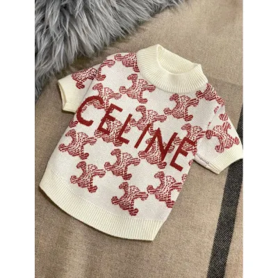 Светр для собак Celine принт у рожеві значки, білий