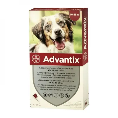 Капли от блох и клещей для собак Advantix 10-25кг 2,5мл