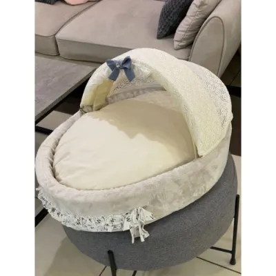 Лежанка-люлька для собак Boris House Baby Bassinet з плюшевим матрасом і капюшоном бежева