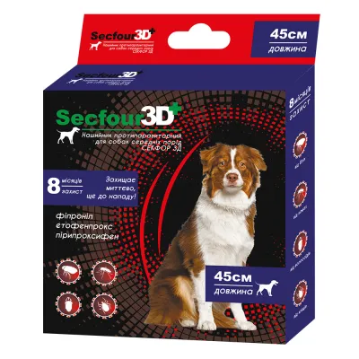 Secfour 3D ошейник для собак противопаразитный от блох и клещей (этофенпрокс/фипронил/пирипроксифен)