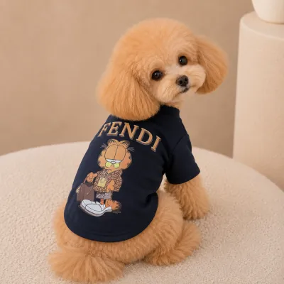 Футболка для собак FENDI з рудим котом із сумкою, чорна
