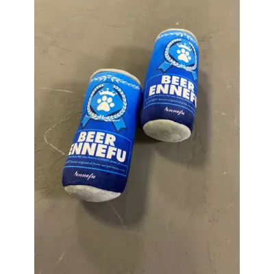 Игрушка для собак BEER ENNEFU плюшевая с пищалкой в виде жестяной банки с пивом, синяя