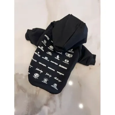 Толстовка для собак BALENCIAGA з капюшоном, з логотипами на спинці, чорна