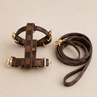 Шлея і повідець для собак LOUIS VUITTON, коричнева