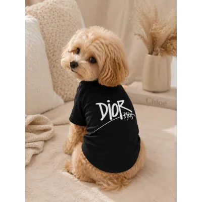 Футболка для собак Christian Dior з білим написом, чорна