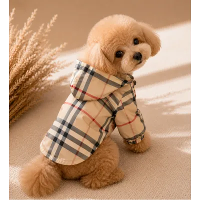 Дощовик для собак і котів BURBERRY з капюшоном плащ без задніх лап бежевий