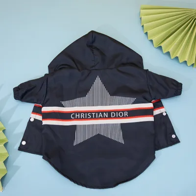 Дощовик для собак і котів Christian Dior зі зіркою на спині, з капюшоном, синій