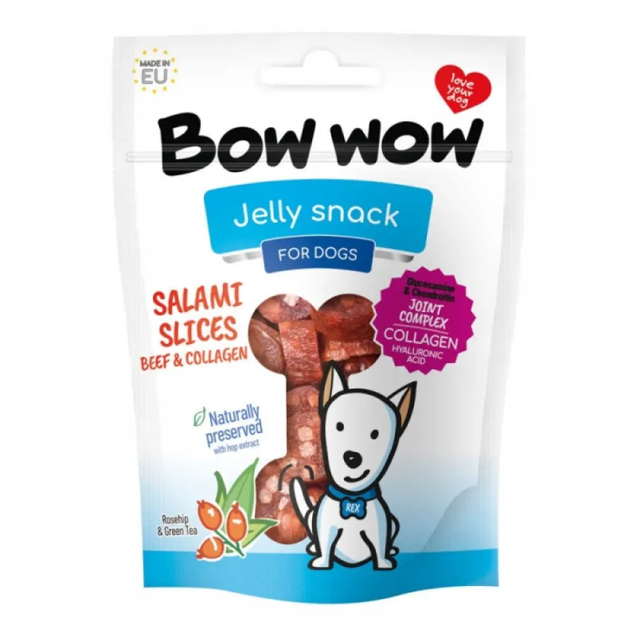 Ласощі для собак Bow wow слайси салямі з яловичини та колагену 80 г — фото 1