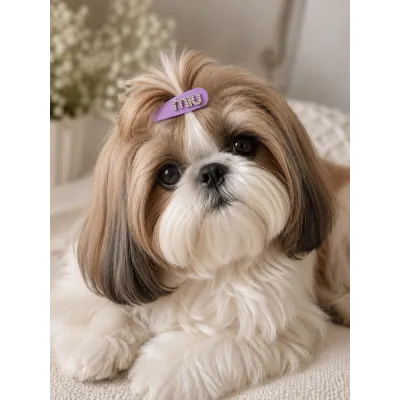 Заколка Miu Miu для собак фиолетовая | Стильный аксессуар для груминга и фотосессий | Декоративная заколка со стразами