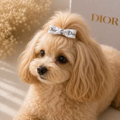 Белая заколка-бант Dior для собак | Стильный аксессуар для груминга и фотосессий | Украшение для длинной шерсти