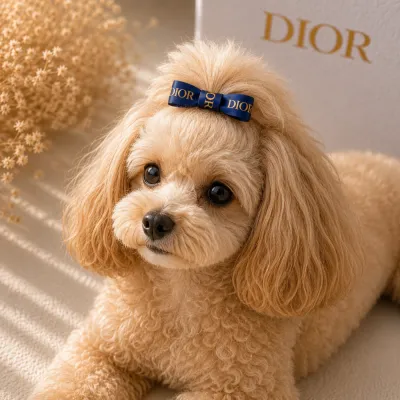Синяя заколка-бант Dior для собак | Элегантный аксессуар для груминга и фотосессий | Украшение для длинной шерсти