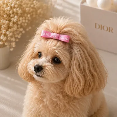 Розовая заколка-бант Dior для собак | Элегантный аксессуар для груминга и фотосессий | Украшение для длинной шерсти
