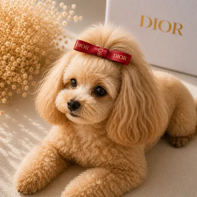 Красная заколка-бант Dior для собак | Элегантный аксессуар для груминга и фотосессий | Украшение для длинной шерсти