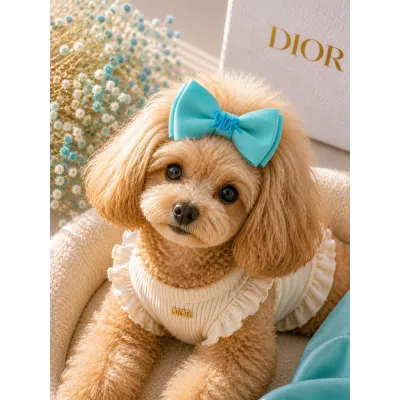Бирюзовая заколка-бант Dior для собак | Нежный аксессуар для груминга и фотосессий | Украшение для длинной шерсти