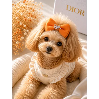 Оранжевая заколка-бант Dior для собак