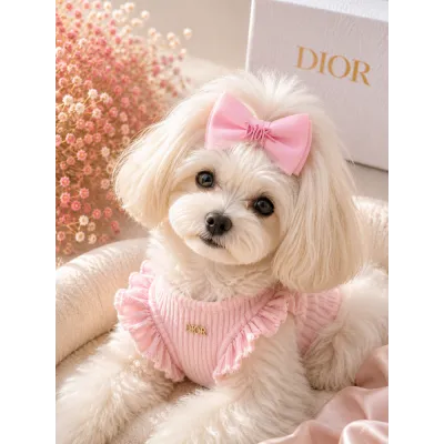Розовая заколка-бант Dior для собак | Нежный аксессуар для груминга и фотосессий | Украшение для длинной шерсти