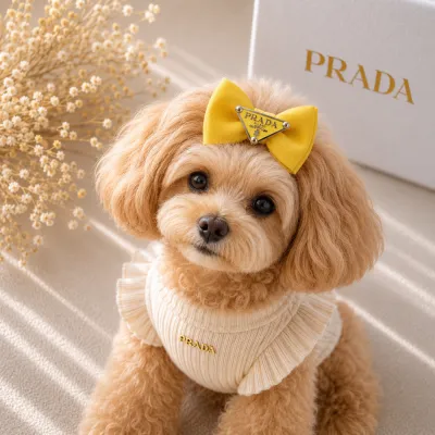 Жёлтая заколка-бант Prada для собак | Яркий аксессуар для груминга и фотосессий | Украшение для длинной шерсти