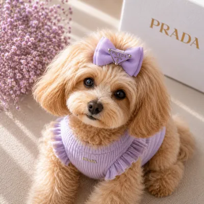 Лавандовая заколка-бант Prada для собак | Нежный аксессуар для груминга и фотосессий | Украшение для длинной шерсти