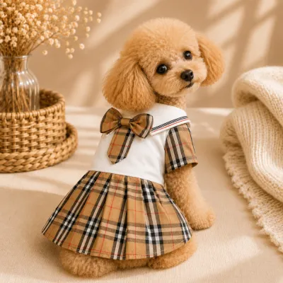 Платье для собак в клетку с галстуком и бантом Burberry