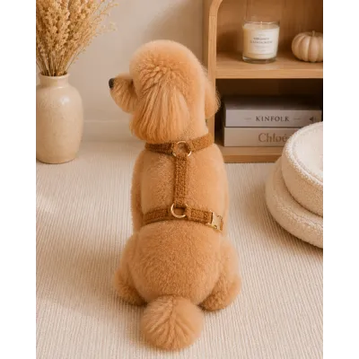 Шлейка для собак Teddy Premium коричнева | Плюшева м’яка шлейка для собак | Регульована шлейка